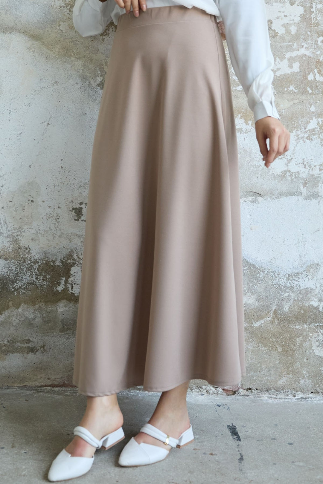 MDS Women Double Knit Fabric Skirt - Beige - Arcadia
