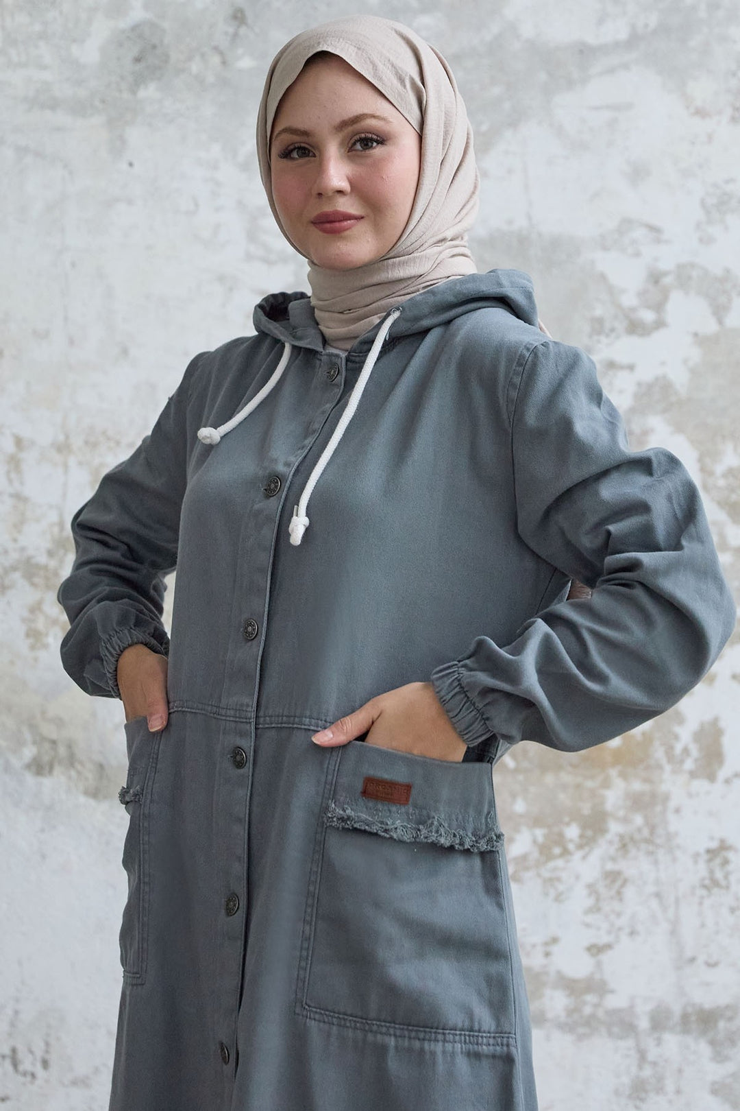 MDS Women Armored Pocketed Gabardine Gray Coat - Yeovil