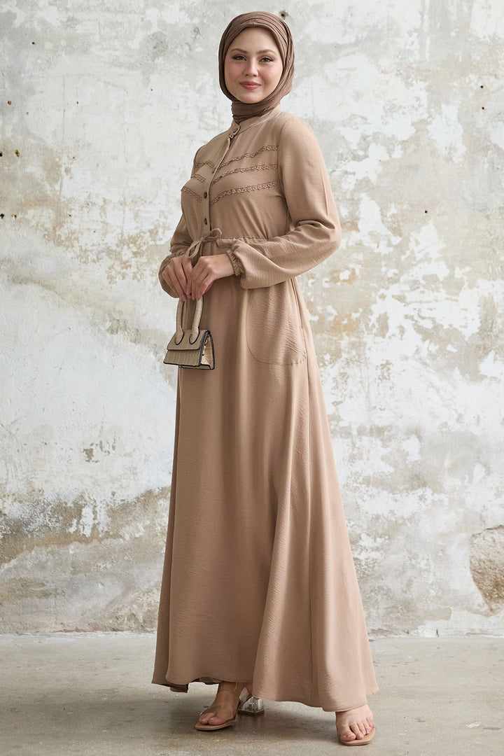 MDS Women Lace Detail Beige A-line Dress - Nanterre