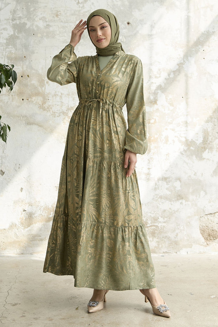 MDS Women Gold Flower Leaf Dress - Mint - Adelaide