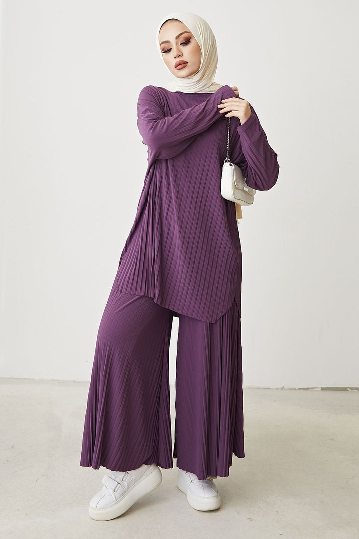 MDS Women Mila Embroidered Pants Tunic Set - Purple - Santa Ana