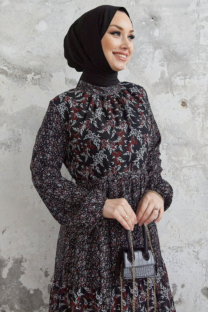 MDS Women Nessa Flower Belted Chiffon Dress - Black - Whangarei