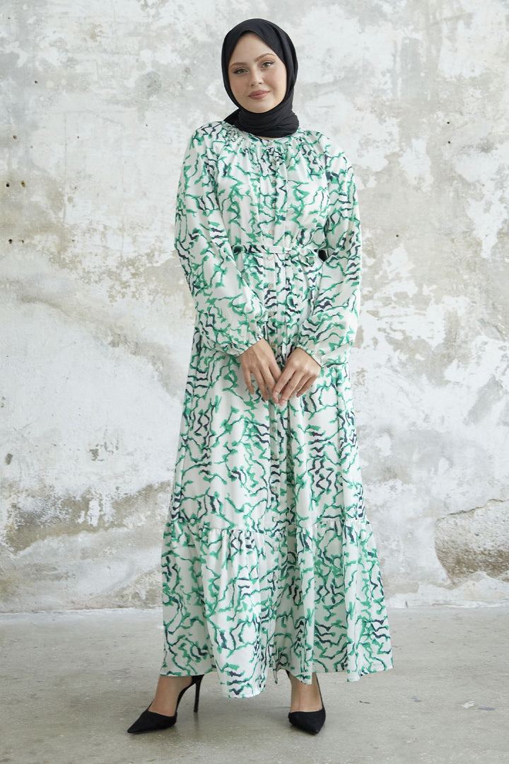 MDS Women Ruffle Patterned Satin Dress - Green - Casalnuovo di Napoli