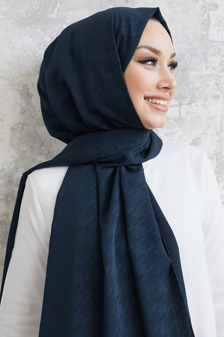 MDS Women Home Kazakh Pattern Silky Jacquard Shawl - Navy Blue - Prince George