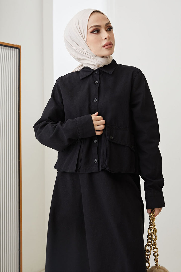 MDS Women Buttoned Elsa Linen Suit - Black - Swadlincote