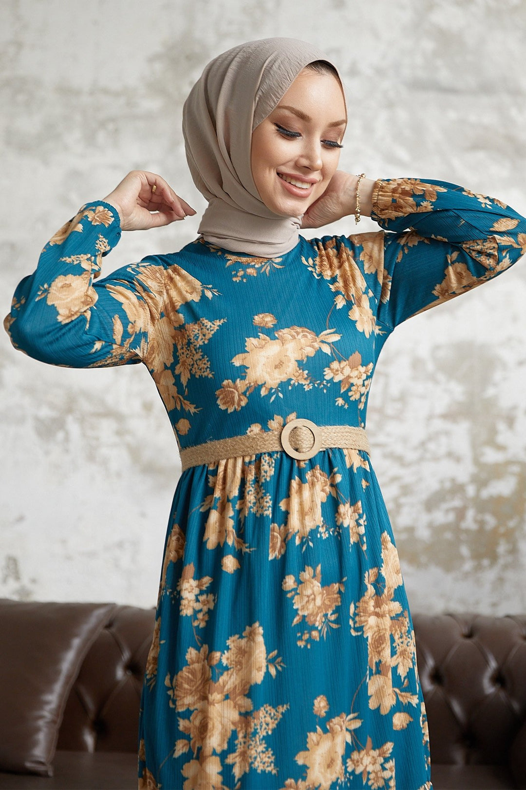 MDS Women Elfina Flowered Straw Belted Dress - Indigo - Aspen Hill