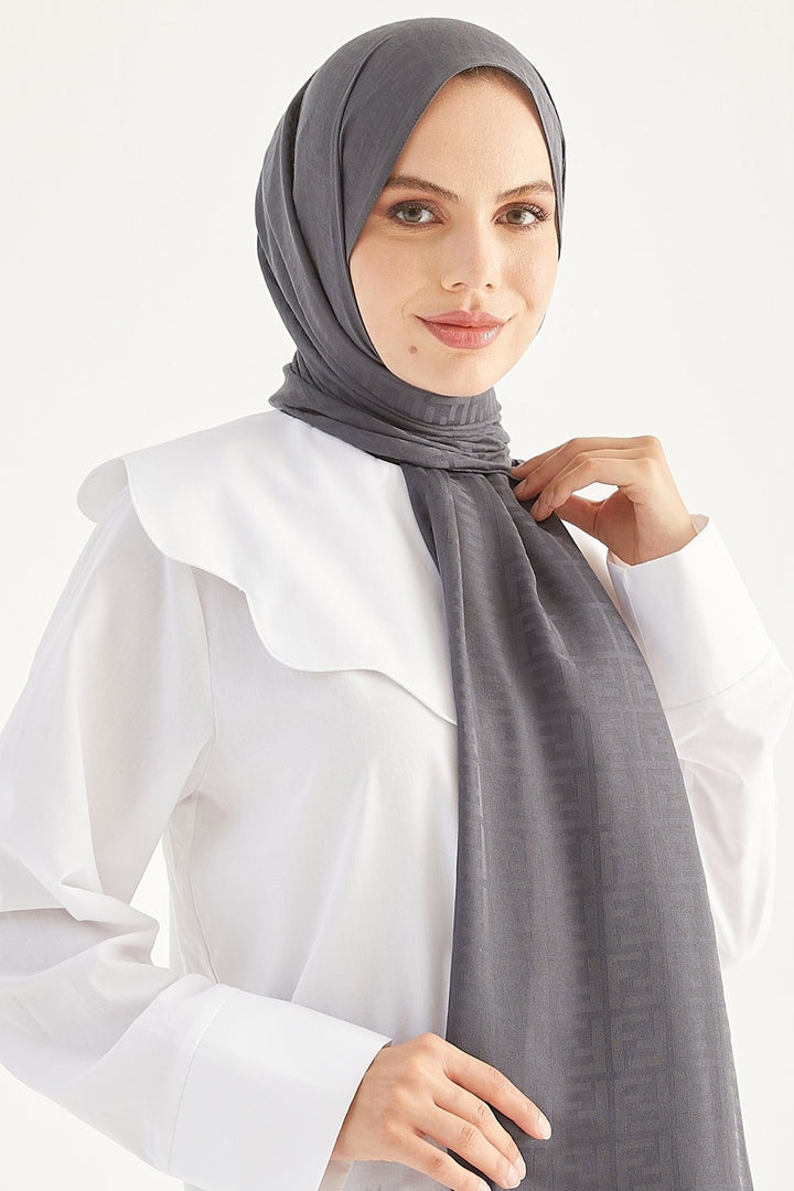 MDS Women Handwoven Jacquard Cotton Scarf - Anthracite - Central Coast