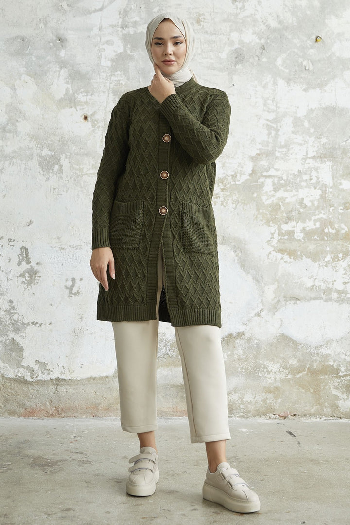 MDS Women Mosya Pocket Buttoned Knit Cardigan - Khaki - Kempen