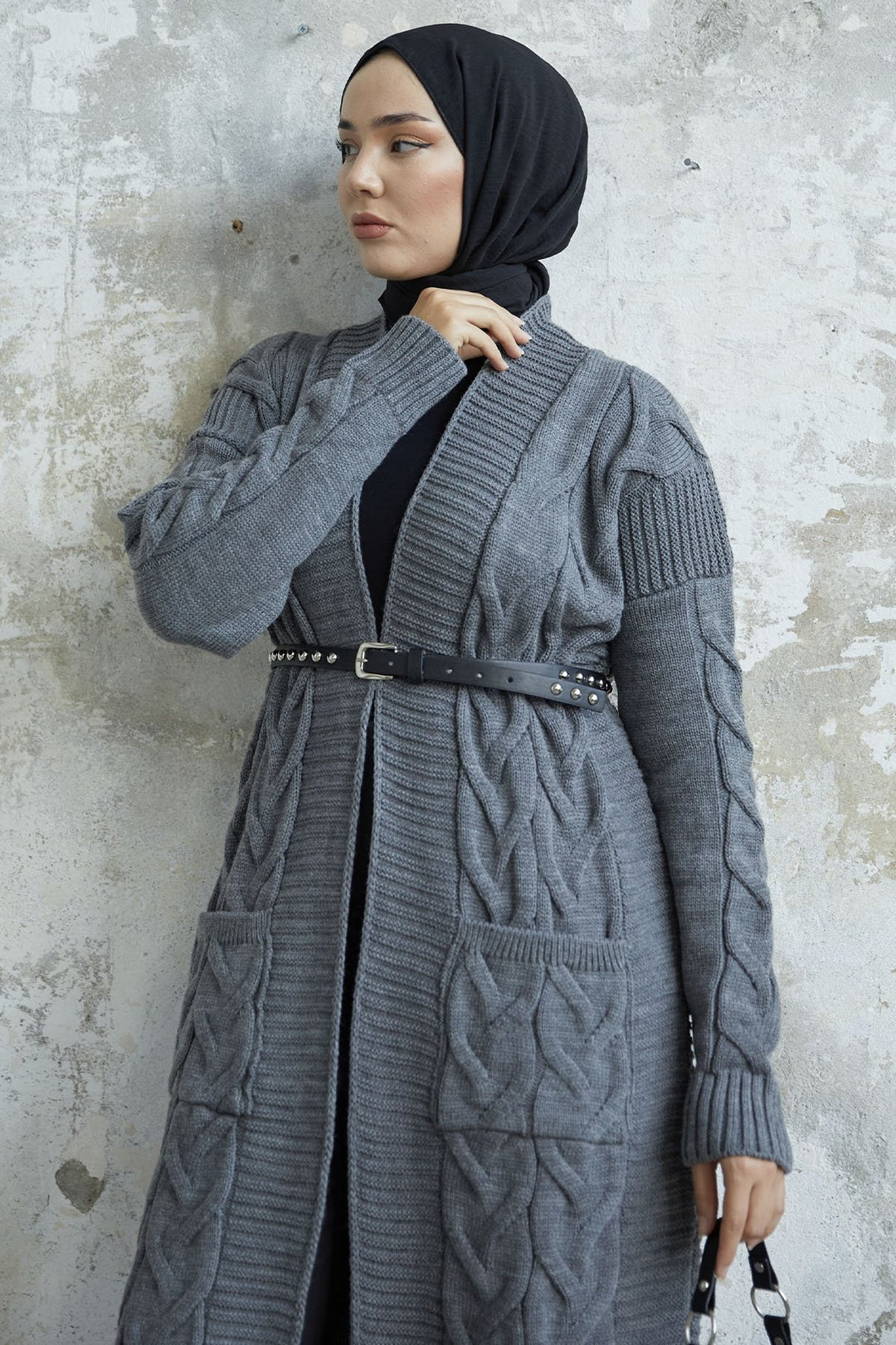 MDS Women Eriyas Braided Pocketed Cardigan - Anthracite - Bossier City