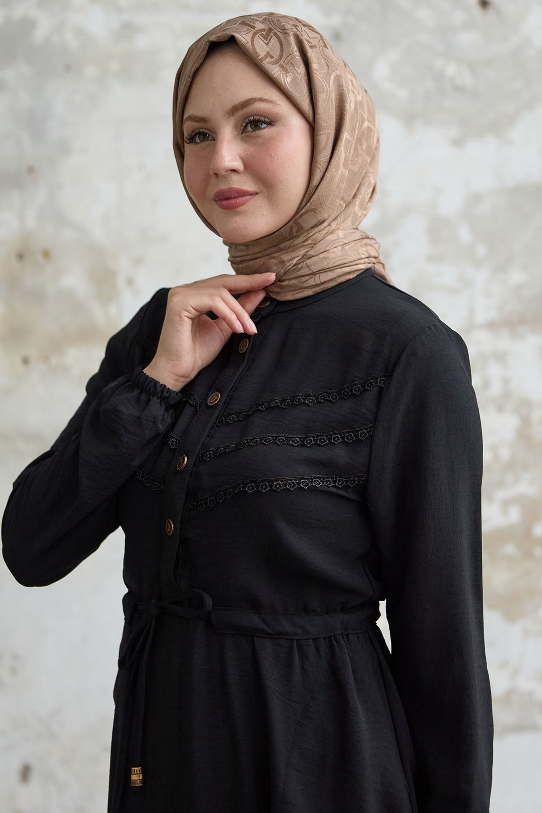 MDS Women Lace Detail Black A-line Dress - Melitopol