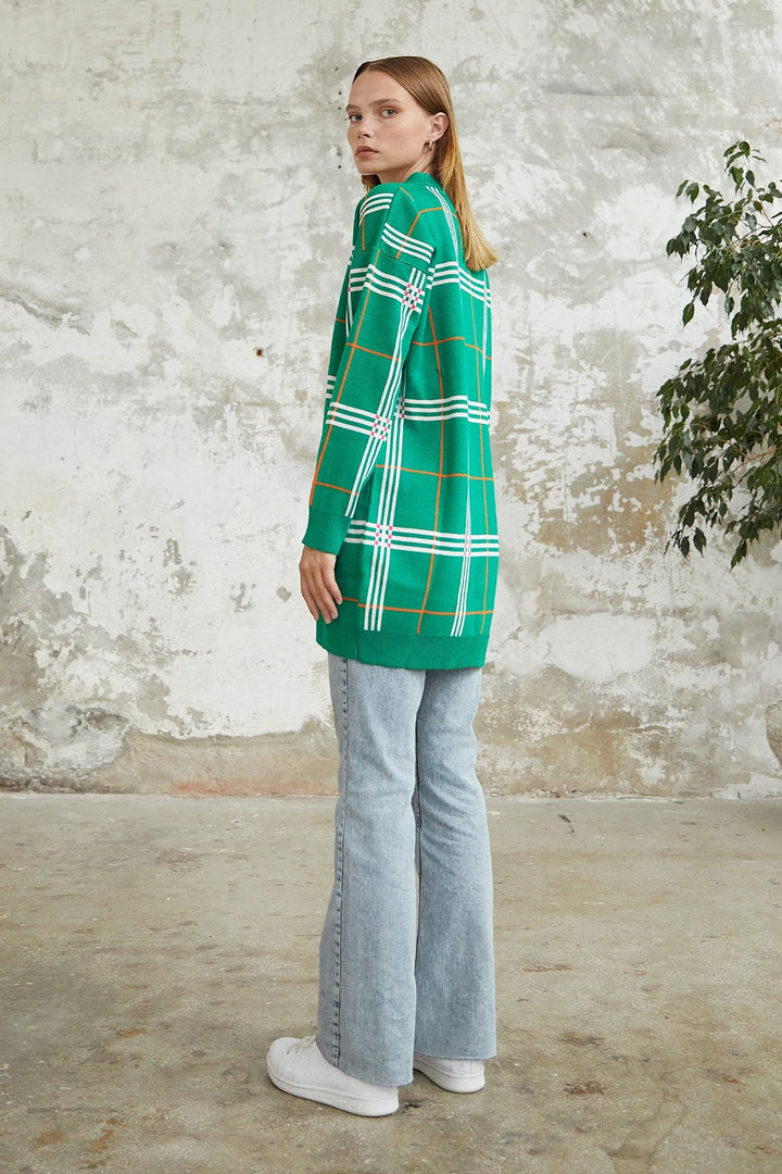 MDS Women Meri Plaid Patterned Cardigan - Green - Sioux City