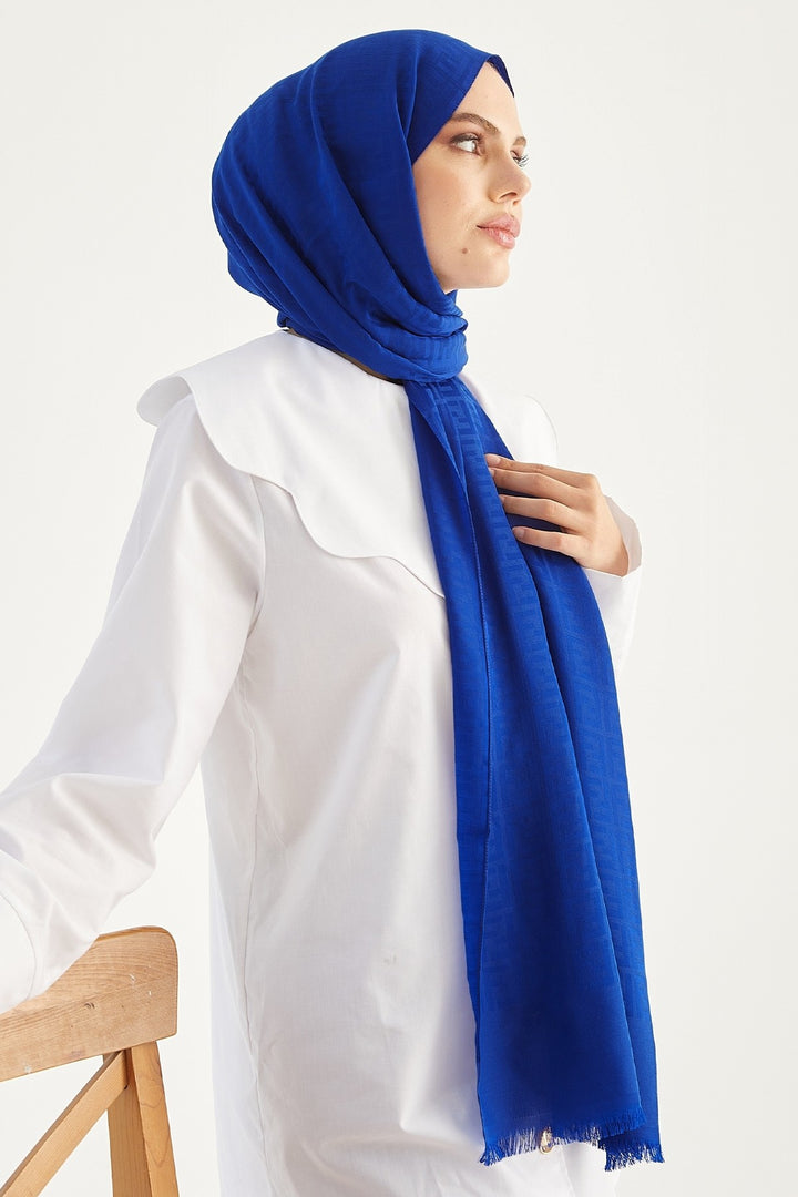 MDS Women Handwoven Jacquard Cotton Scarf - Sky Blue - Dordrecht