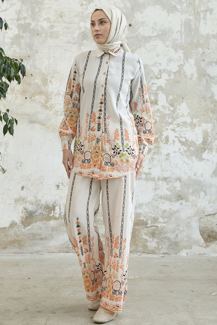 MDS Women Patterned Linen Two-Piece Set - Orange - Slough