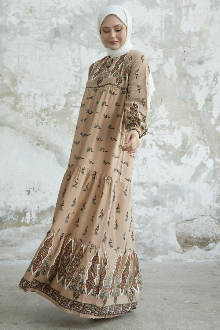 MDS Women Viscose Dress with Tie-Dye Pattern - Beige - Bath