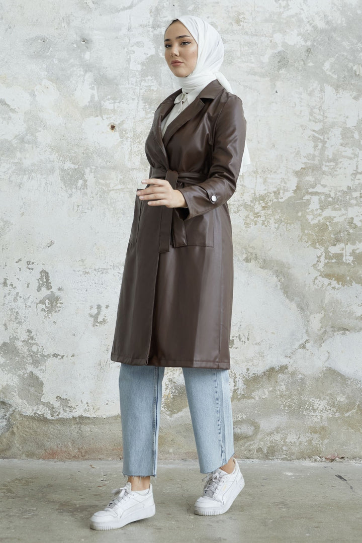 MDS Women Darina Belted Leather Trench Coat - Bitter Coffee - Autlán de Navarro