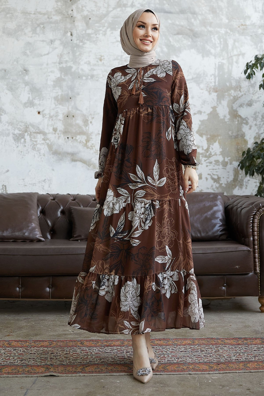 MDS Women Jalya Collar Buttoned Chiffon Dress - Brown - Córdoba