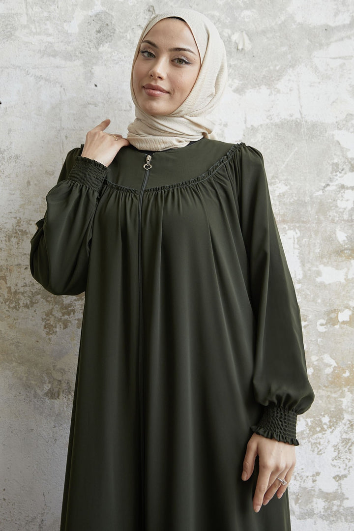 MDS Women Sleeve Tip Ruffled Abaya - Khaki - Ashford