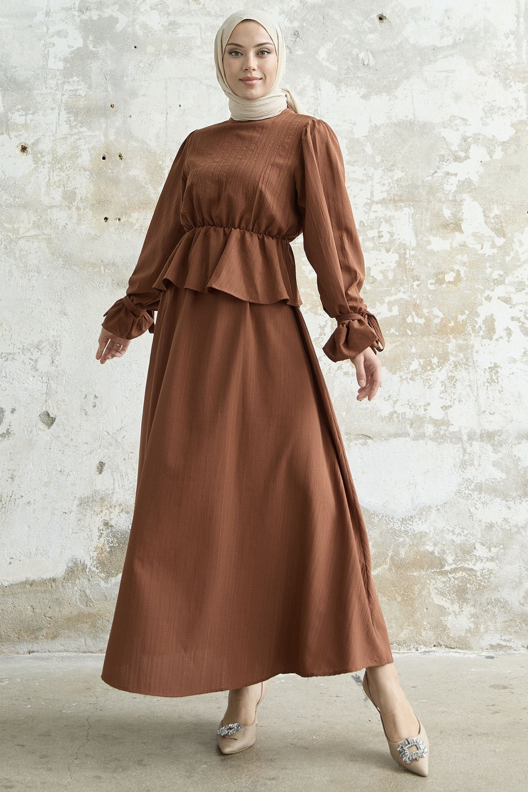 MDS Women Ruffle Detail Top and Skirt Set - Brown - Nampa