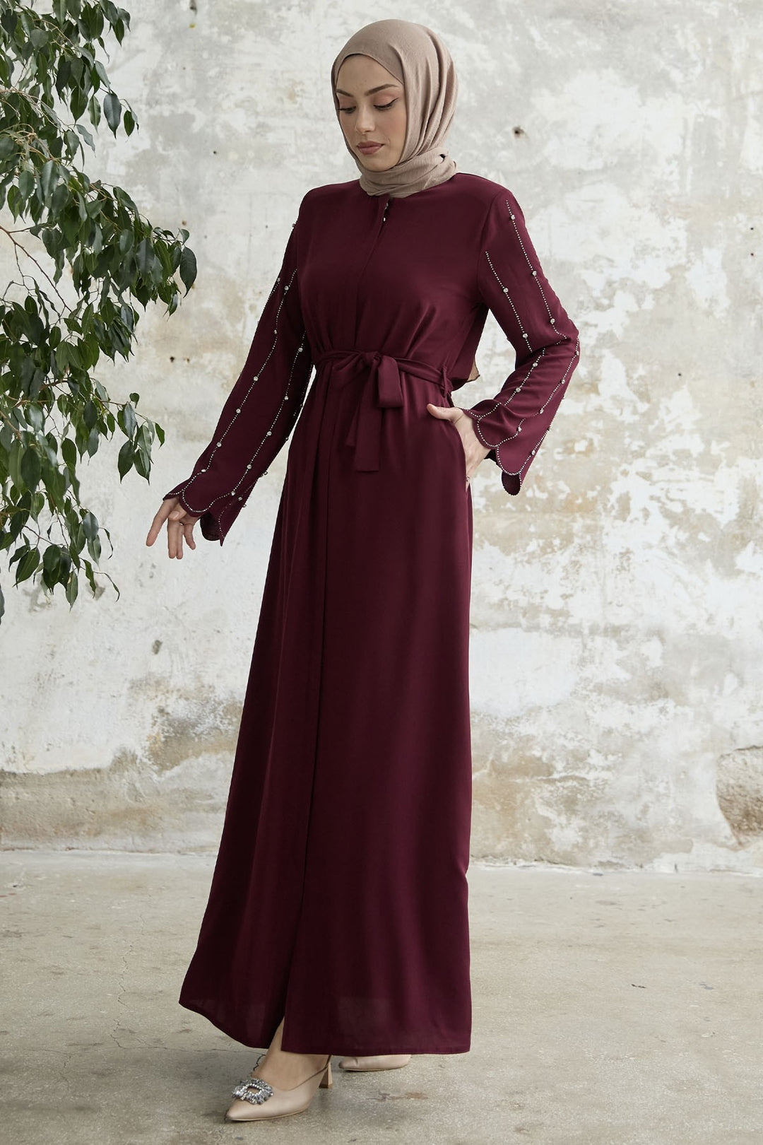MDS Women Sleeves Stone Processing Ferace - Burgundy - Santee