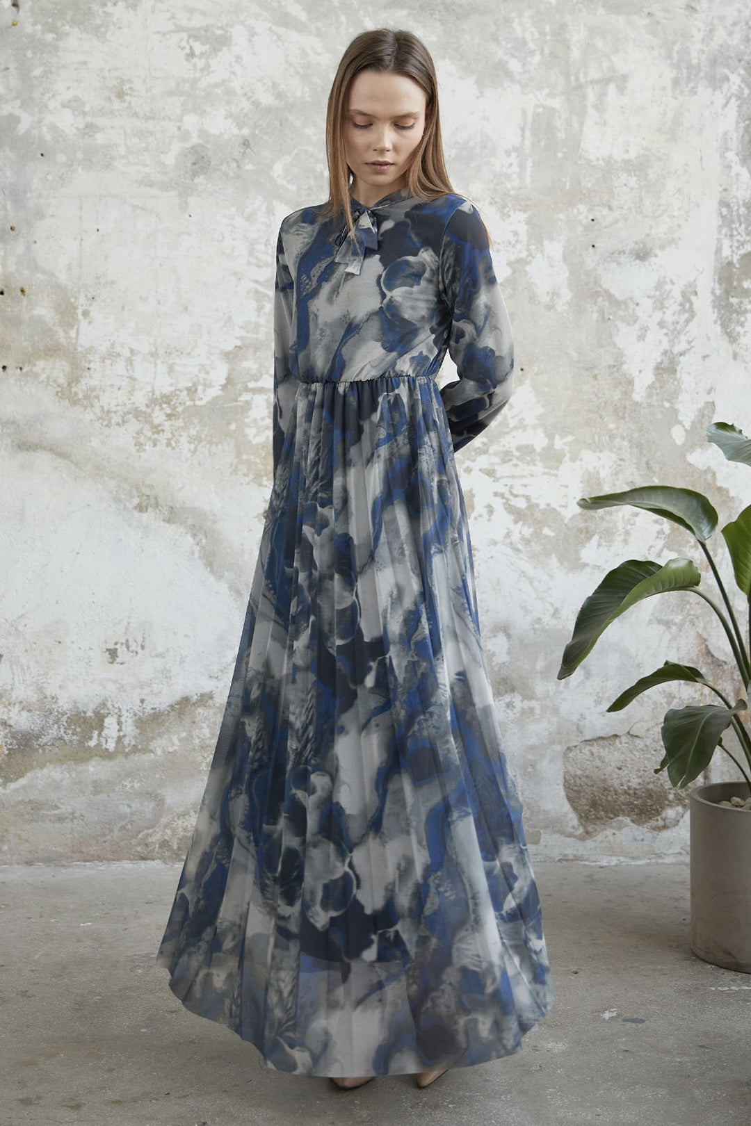 MDS Women Collar Belted Tulle Dress - Navy - Des Plaines