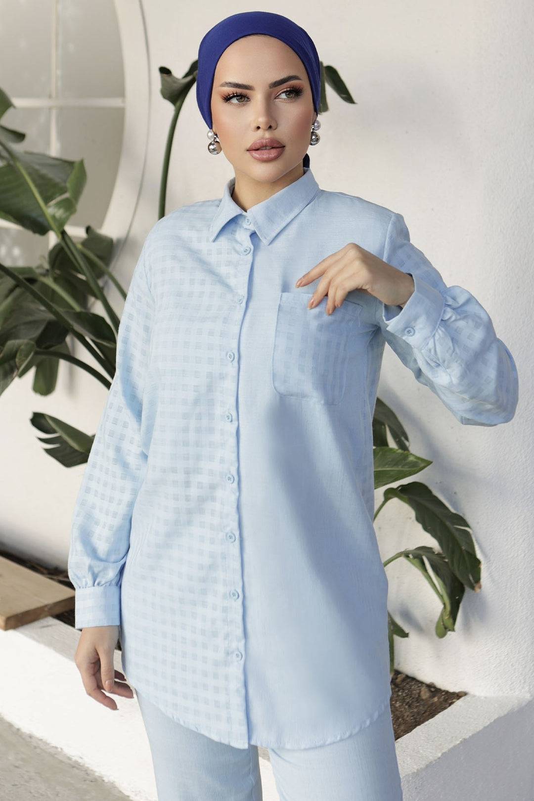 MDS Women Movra Petite Detail Shirt Set - Baby Blue - Ferizaj