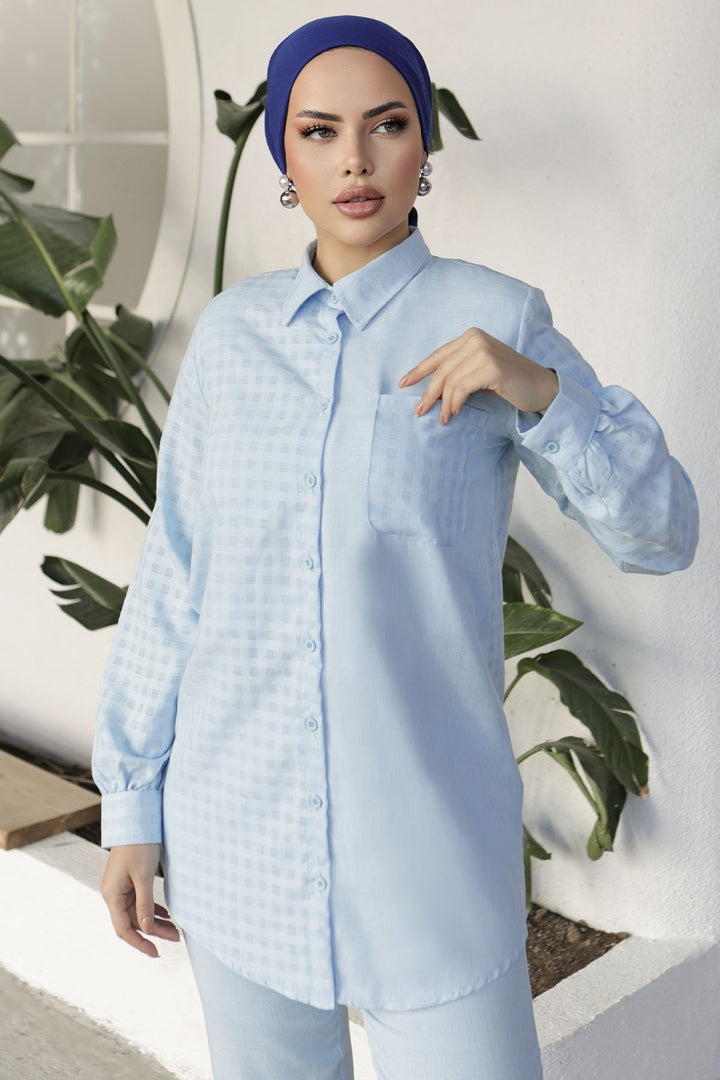 MDS Women Movra Petite Detail Shirt Set - Baby Blue - Ferizaj
