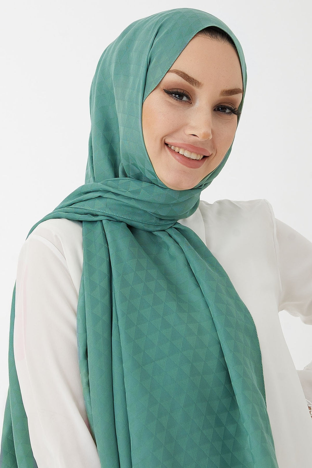 MDS Women Prism Pattern Cotton Jacquard Shawl - Turquoise - Santa Rosa Jauregui