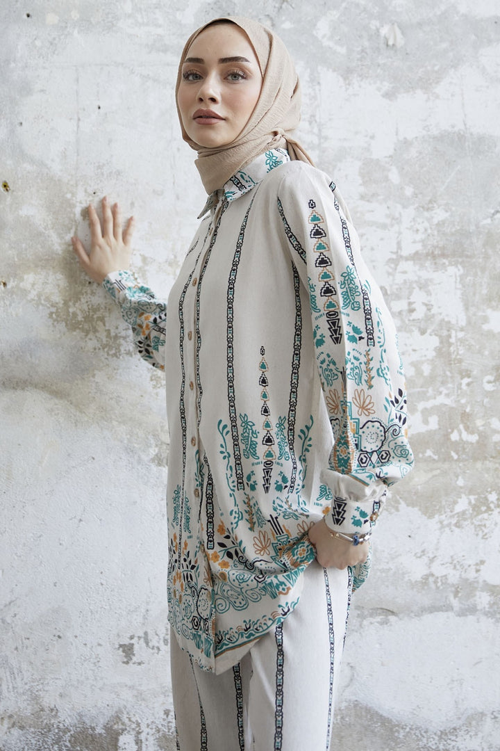MDS Women Patterned Linen Two-Piece Set - Green - Tamiami