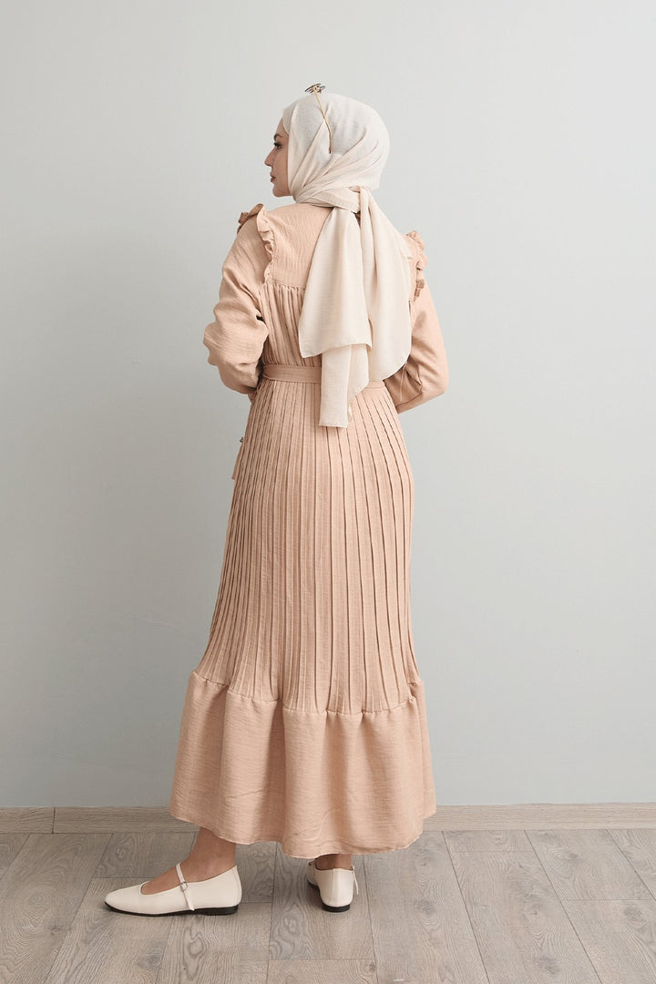 MDS Women Stone Dress with Ruffle Pleated Linen Shoulder - San Donà di Piave