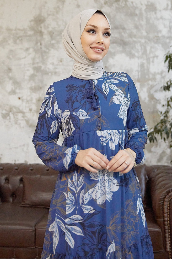 MDS Women Jalya Collar Buttoned Chiffon Dress - Indigo - Zinacantepec