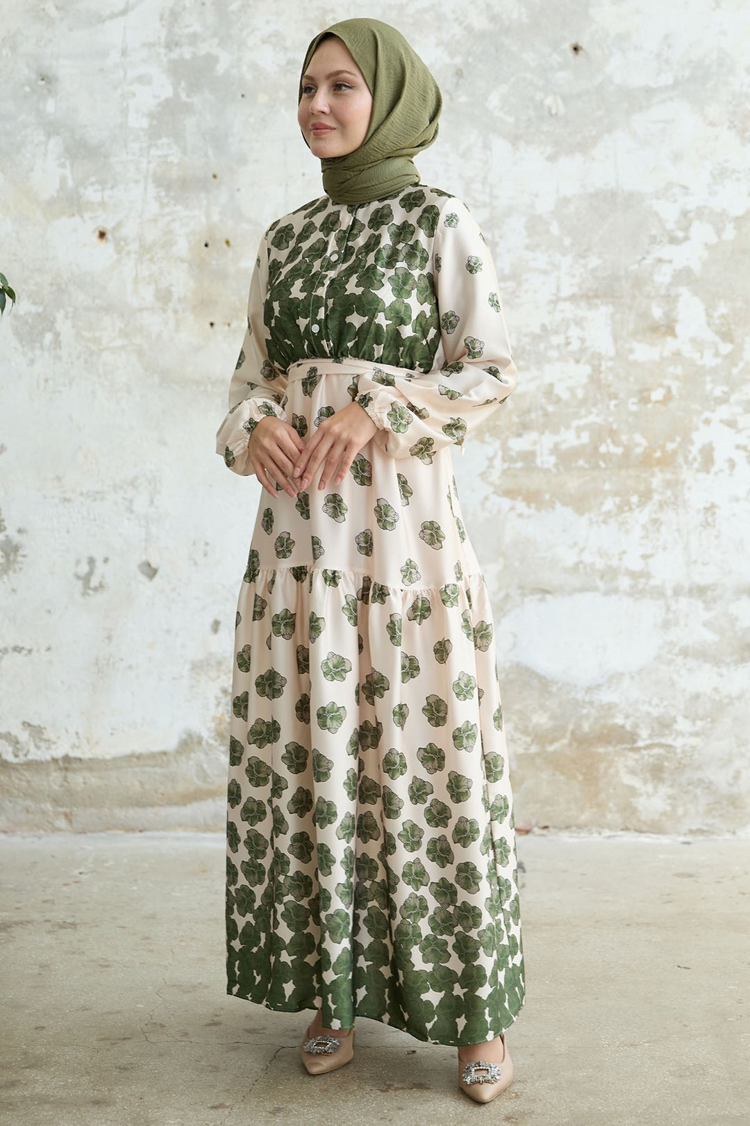 MDS Women Half-Buttoned Green Satin Dress - Hermosillo