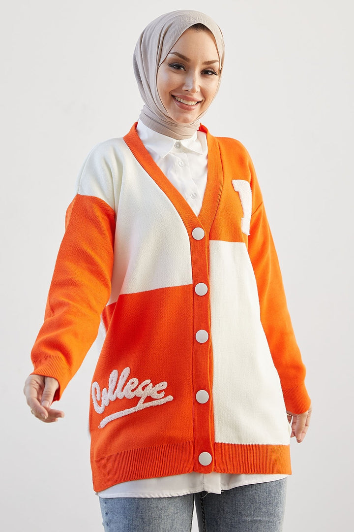 MDS Women M College Knit Cardigan - Orange - Porto