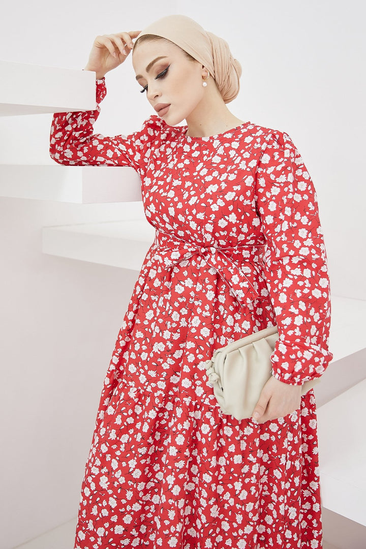 MDS Women Erfa Crispy Patterned Belted Dress - Red - Sabinas