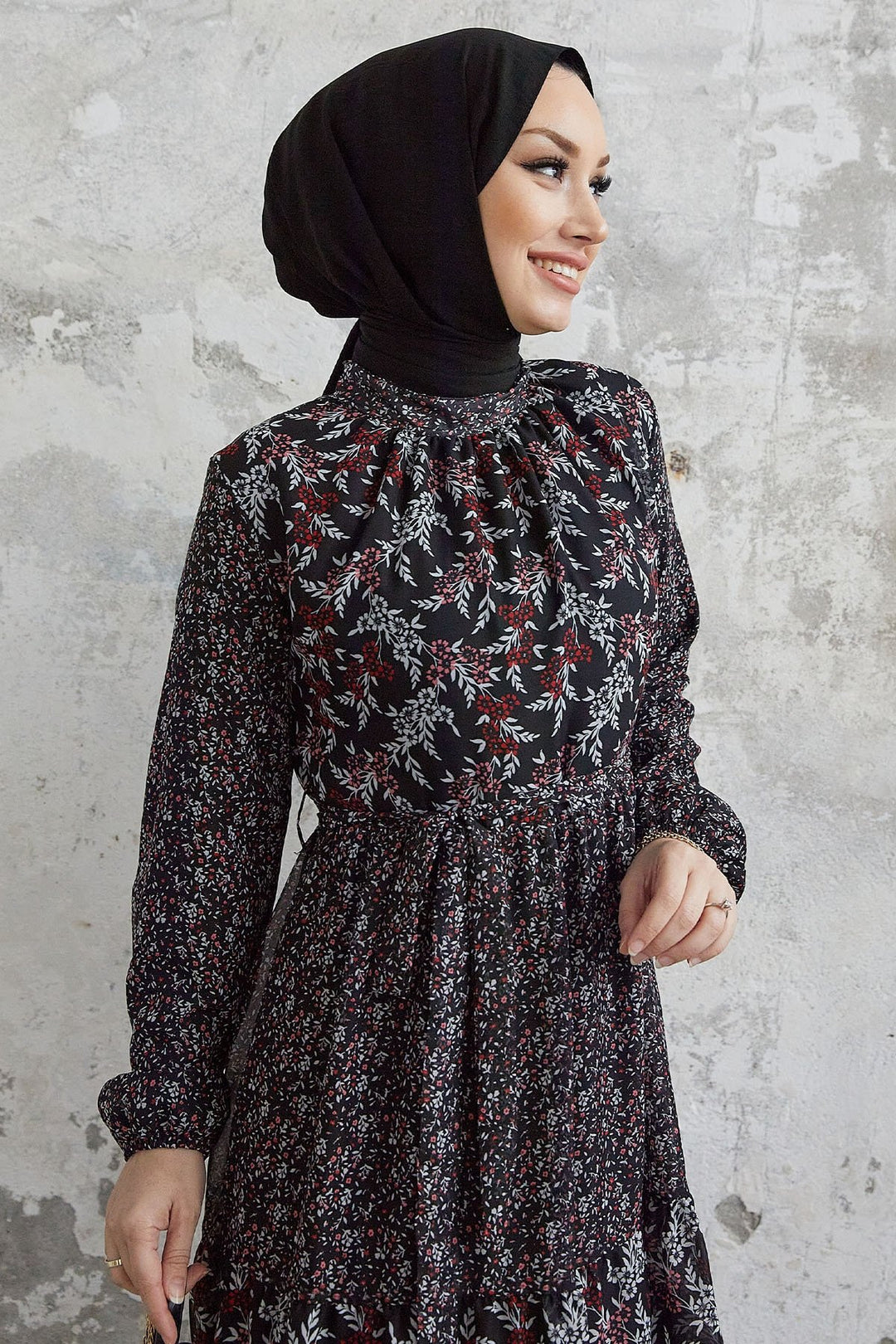 MDS Women Nessa Flower Belted Chiffon Dress - Black - Whangarei