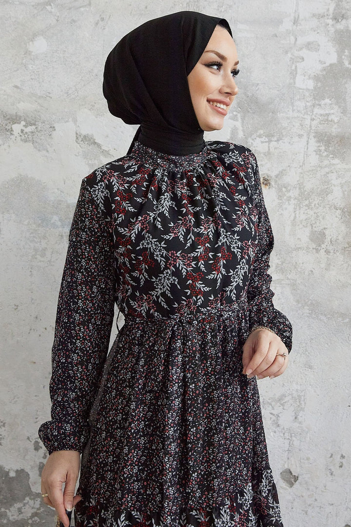 MDS Women Nessa Flower Belted Chiffon Dress - Black - Whangarei