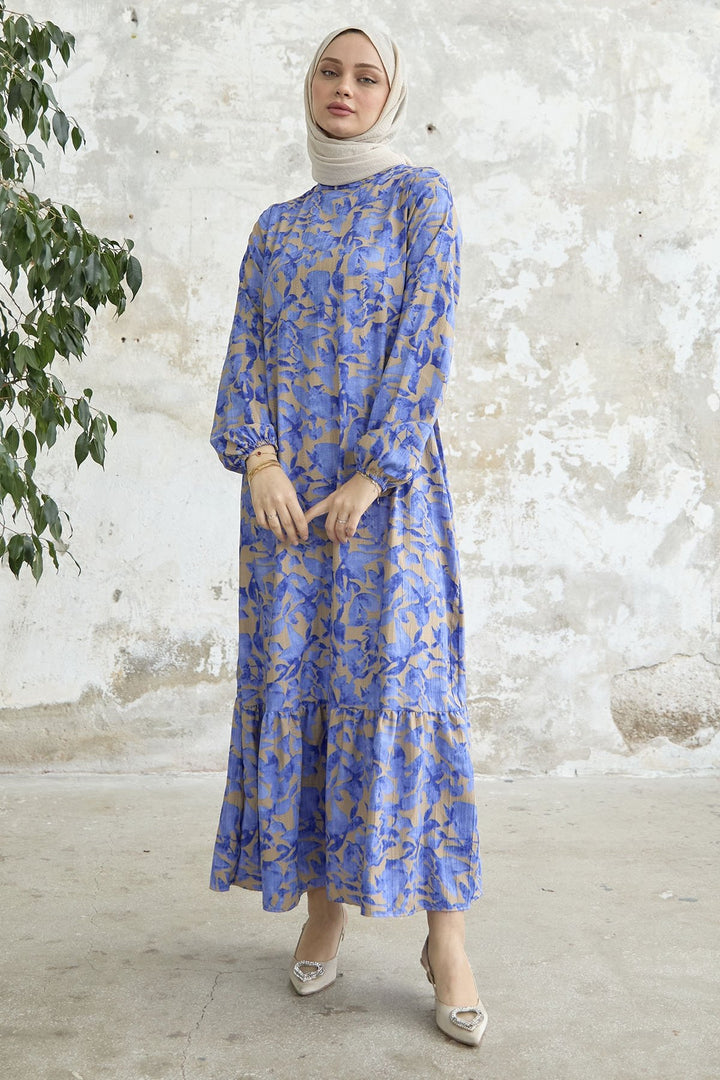 MDS Women Lily Patterned Waffle Dress - Saxe Blue - Vich