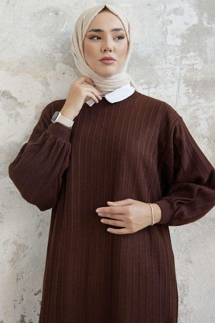 MDS Women Elois Balloon Sleeve Ribbed Knit Dress - Dark Brown - Doetinchem