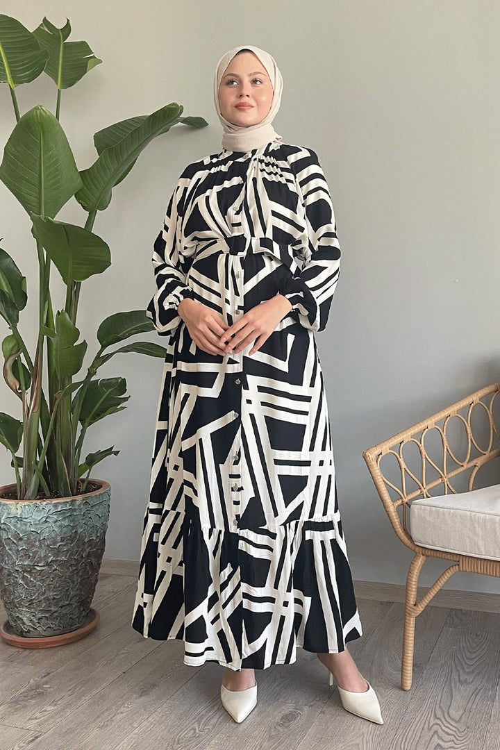MDS Women Striped Belted Black Viscose Dress - Belleville
