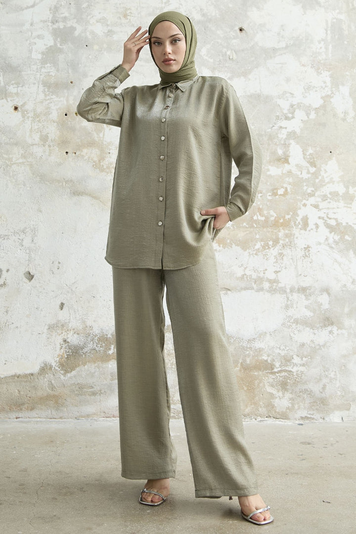 MDS Women Shirt Collar Sequined Two-Piece Set - Khaki - Sant’Eufemia Lamezia