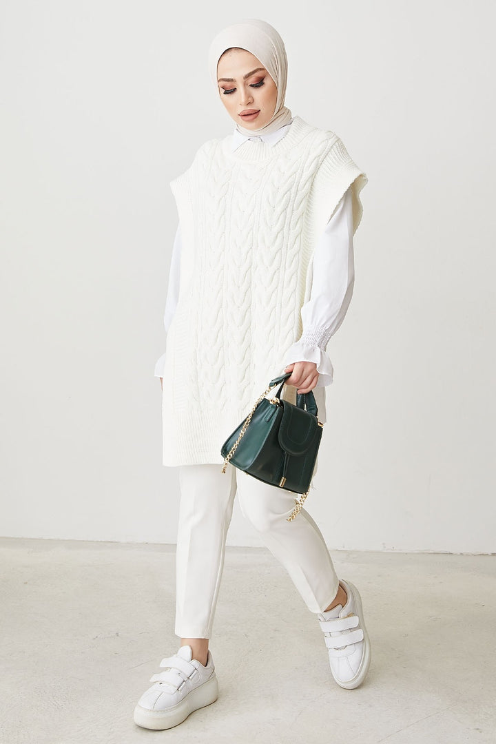 MDS Women Side-Tied Knit Sweater - White - Texcoco