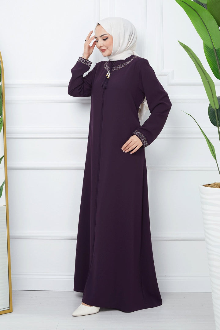 MDS Women Embroidered Pattern Honeycomb Fabric Ferace - Purple - Veenendaal