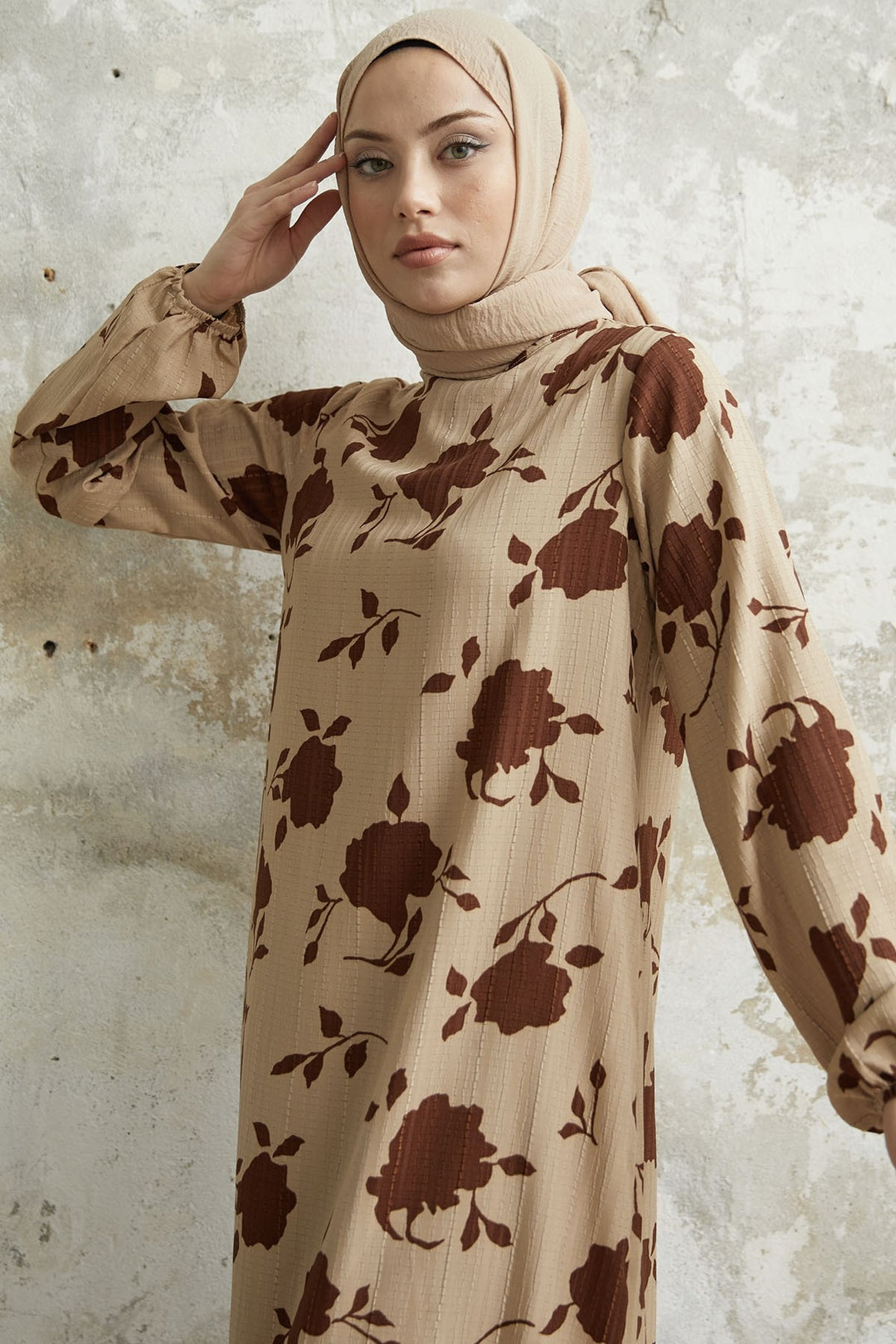 MDS Women Large Flower Pattern Dress - Brown - Dunkerque