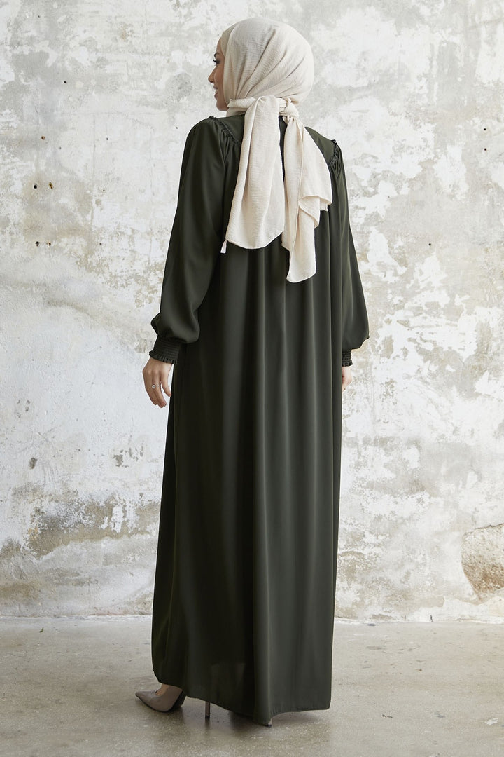 MDS Women Sleeve Tip Ruffled Abaya - Khaki - Ashford