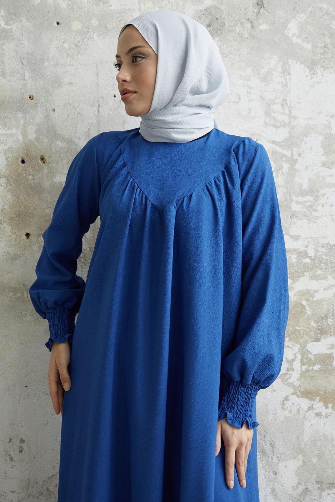 MDS Women Gathered Front Dress with Ruffles - Sapphire Blue - Pokrov