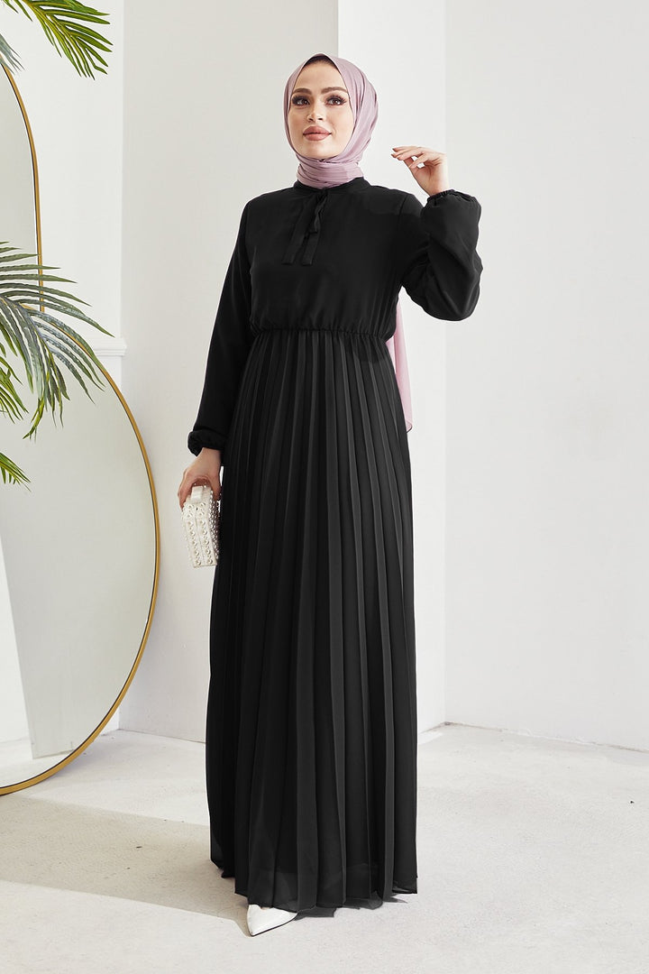 MDS Women Pleated Chiffon Dress - Black - Chicoloapan