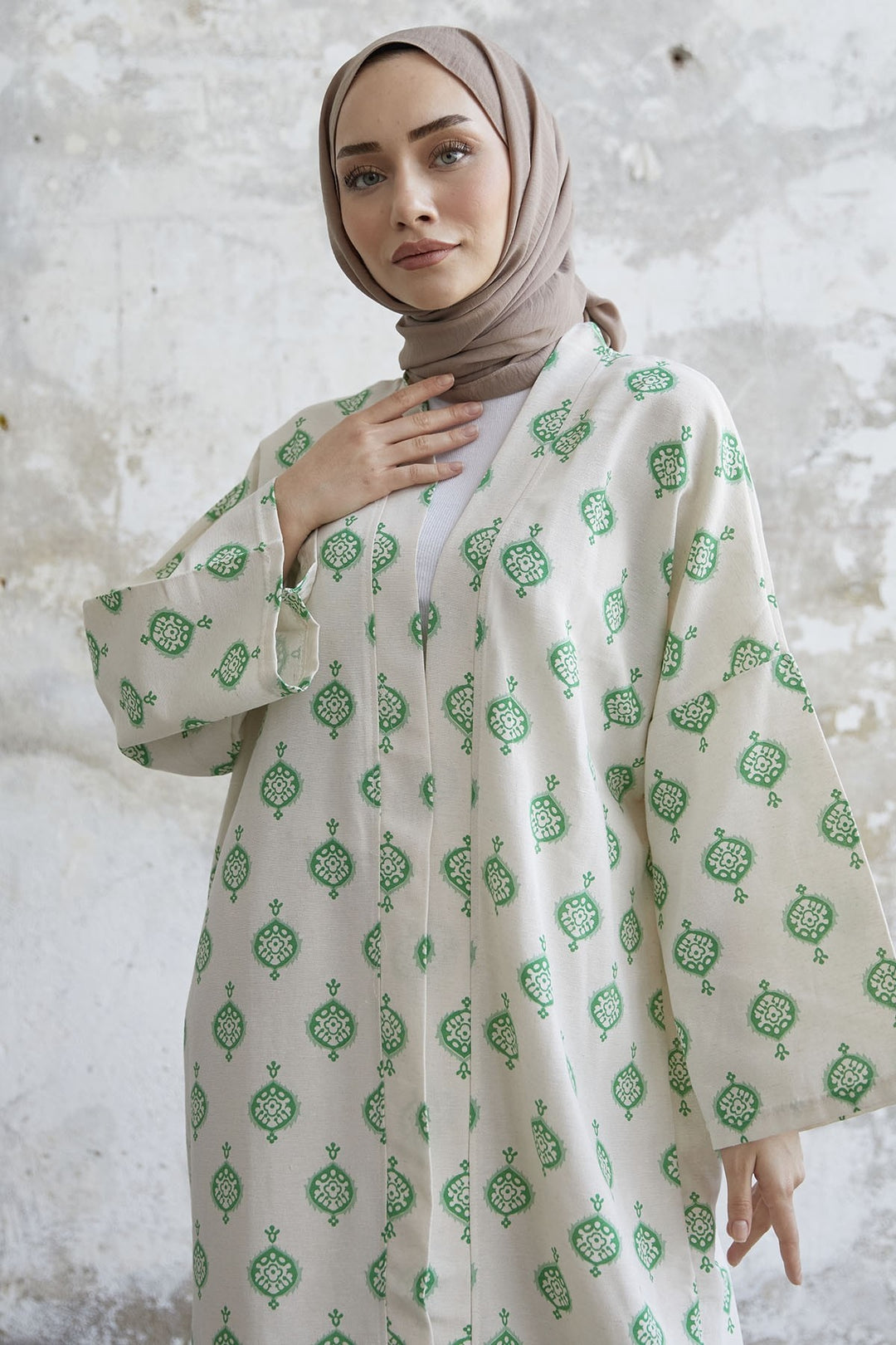 MDS Women Ethnic Pattern Long Kimono - Green - Land O Lakes