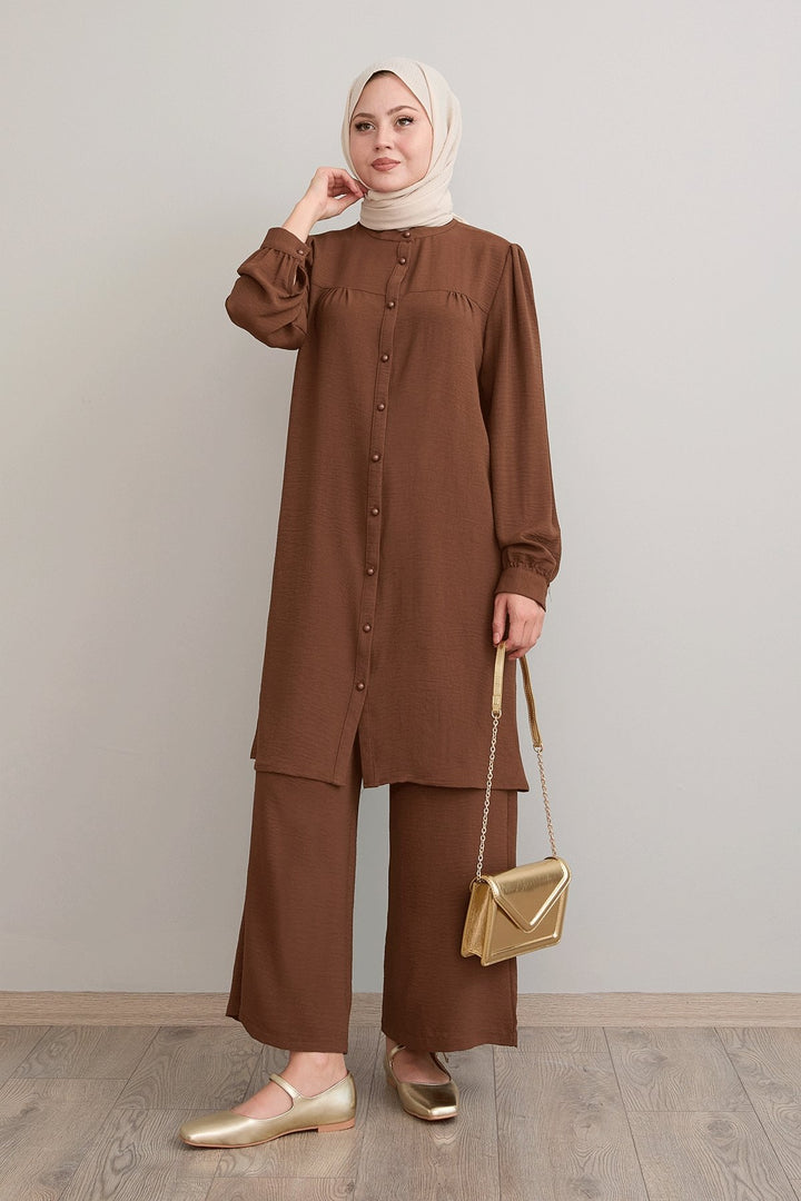 MDS Women Arfa Ayrobin Buttoned Loose Light Brown Suit - Boulder