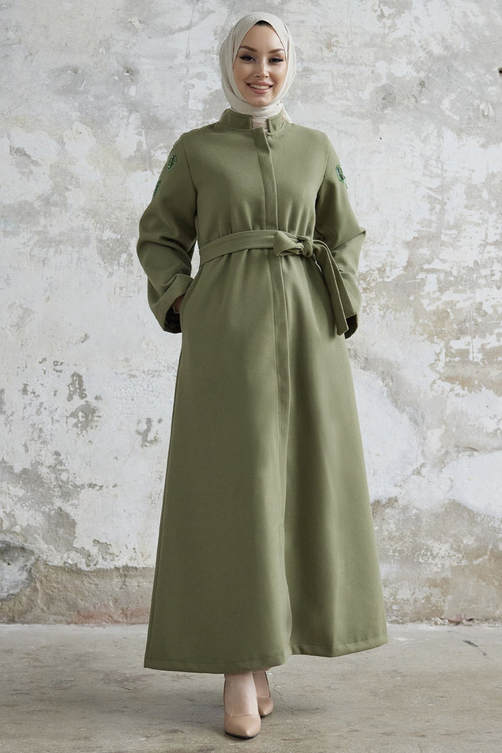 MDS Women Nomira Stone Detail Belted Coat - Mint - Altamira