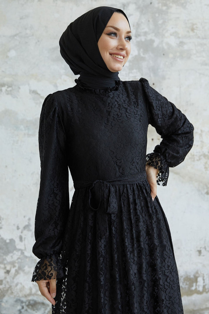MDS Women Milna Kolu Frill Embroidered Dress - Black - Wagga Wagga