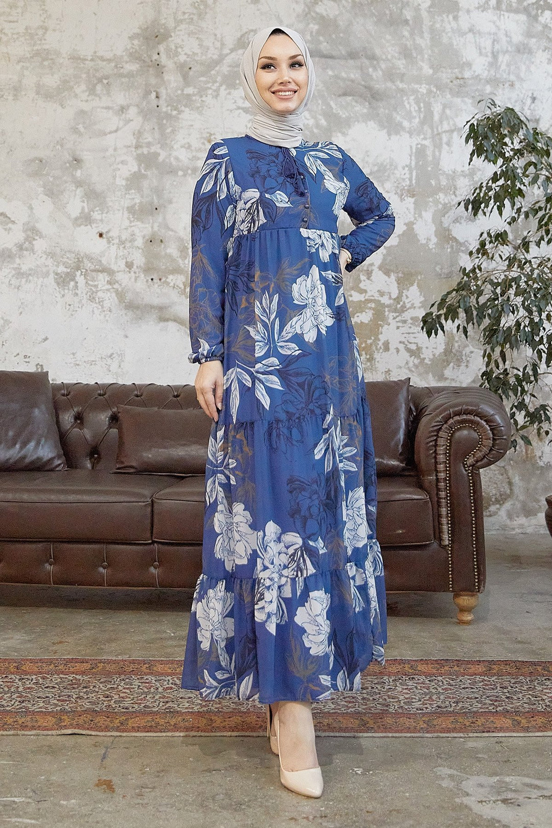 MDS Women Jalya Collar Buttoned Chiffon Dress - Indigo - Zinacantepec